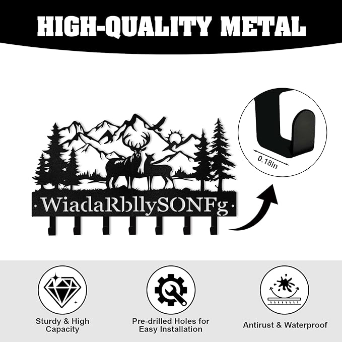 Personalized Metal Key Holder Wall Mount, Forest Key Hooks for Wall, Coat Hooks, Mountain Wall Decor, Key Organizer Rack for Entryway Office Kitchen Front Door, Housewarming Gifts