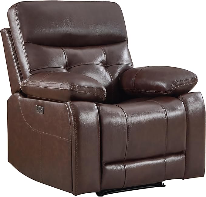 CANMOV Genuine Leather Recliner Chair, Power Single Reclining Sofa with Comfortable Arms and Back, Modern Electric Recliner Couch Set with Hidden Cup Holders,USB,Type C Port for Living Room,Dark Brown