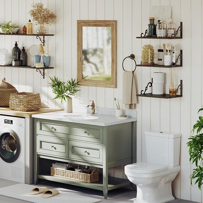 DINZI LVJ Deep Floating Shelves, 16" W x 12" D Wall Shelves Set of 2, Wide Display Shelf Wall Mounted with Brackets, Easy-to-Install Bookshelf for Living Room, Bathroom, Bedroom, Espresso