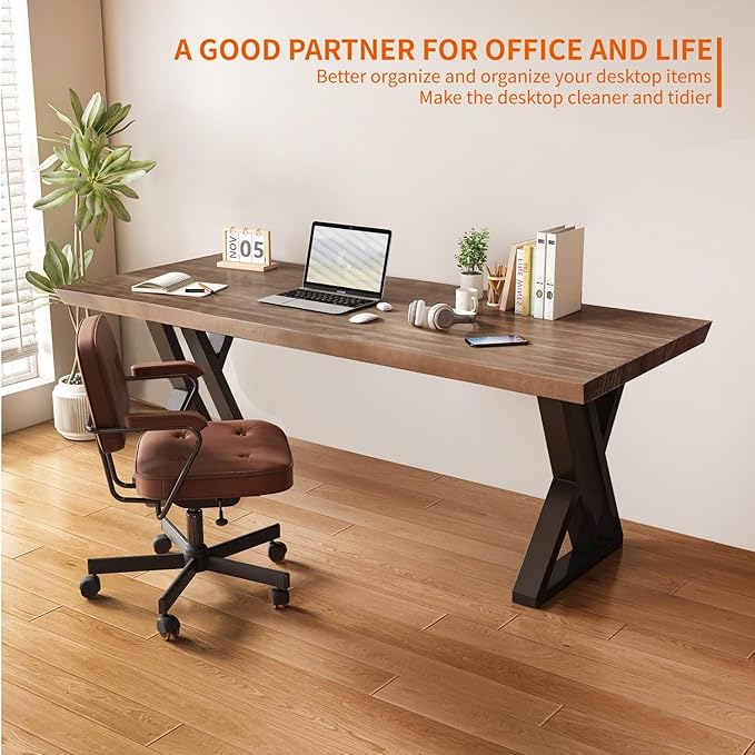 Solid Wood and Metal Modern Industrial Writing Table, 47 inch Wide Home Office Desk Bedroom Computer Desk Workstation, Rustic Natural Aged Brown Study Table Furniture for Your Workspace