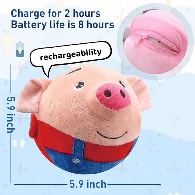 Active Pet Plush Sound Dog Toy, Interactive Ball - Washable Cartoon Pig, Squeaky Dog Toys for Indoor Play (Blue Pig)
