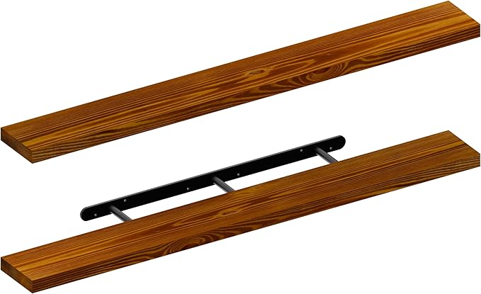 foxsky 60 Inch Solid Pine Wood Floating Shelves for Wall with Hidden Brackets, Rustic Farmhouse Wall Mounted Shelf for Bathroom, Living Room, Bedroom, Kitchen, Office Decor (Honey Oak)