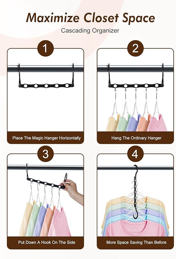 HOUSE DAY Closet Organizers and Storage 6 Pack, College Dorm Room Essentials, Multifunctional Organizer Magic Space Saving Hangers with 5 Holes, Storage Organization for Wardrobe Closet