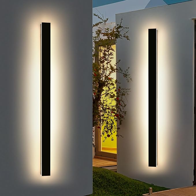 2 Pack 71inch Modern Outdoor Wall Light, 3000K-6000K Dimmable Outside Wall Sconce, Black Exterior Lighting Fixture, IP65 Waterproof Linear Long Garage Lights for Porch Patio Garden with Remote Control