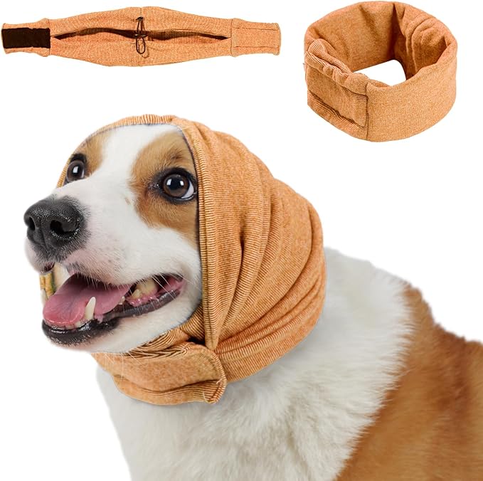 Dog Calming Hoodie, No Shake Ear Wraps for Dogs, Adjustable Dog Ear Muffs for Noise Protection, Ear Wrap Head Cover for Anxiety Relief & Hematoma (Vitality Orange, L(Head Circle:17.7"-23.6"))