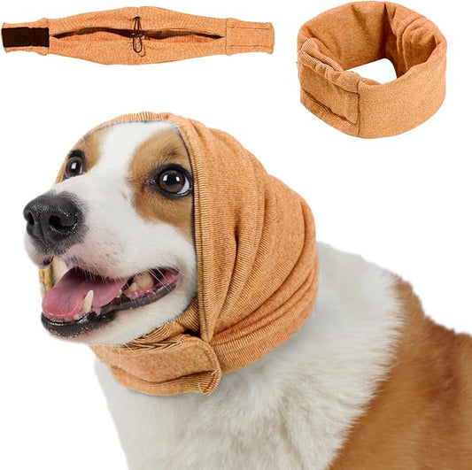 Dog Calming Hoodie, No Shake Ear Wraps for Dogs, Adjustable Dog Ear Muffs for Noise Protection, Ear Wrap Head Cover for Anxiety Relief & Hematoma (Vitality Orange, M(Head Circle:13.8"-18.9"))