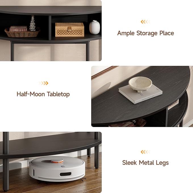 ONBRILL Half Moon Fluted Console Table, Entryway Table with Storage, Mid-Century Modern Sofa Tables, Behind Couch Tables, for Entryway, Hallway, Living Room, Small Spaces, Black