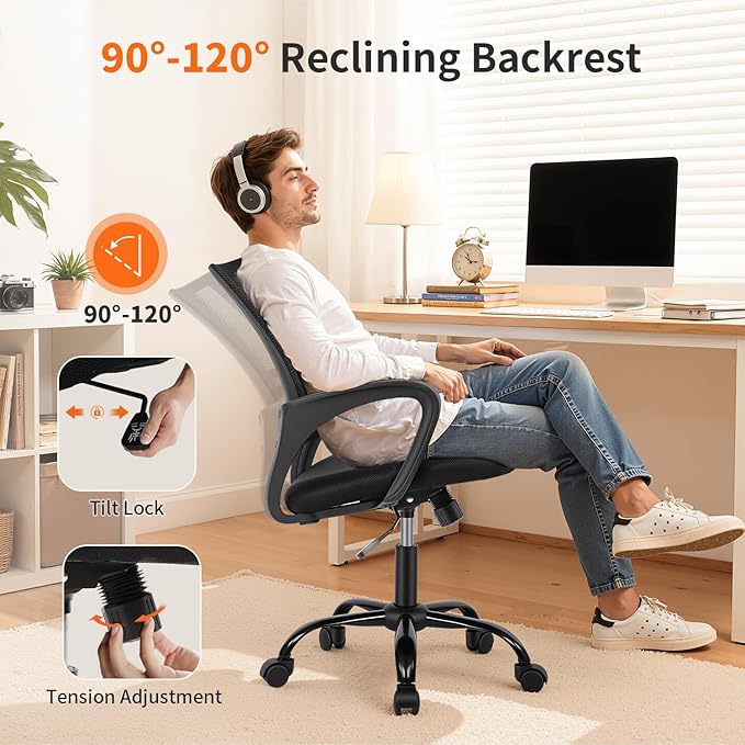 BestOffice Office Chair Ergonomic Cheap Desk Chair Mesh Computer Chair Lumbar Support Modern Executive Adjustable Stool Rolling Swivel Chair for Back Pain (Black)
