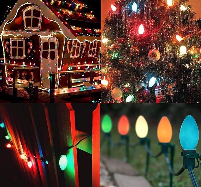 Couah 2 Pack 50 Ft C7 Christmas String Lights, Vintage Christmas Lights with 54 Multicolor C7 Light Bulbs Outdoor C7 Christmas Lights for Christmas Tree Party Backyard Wedding