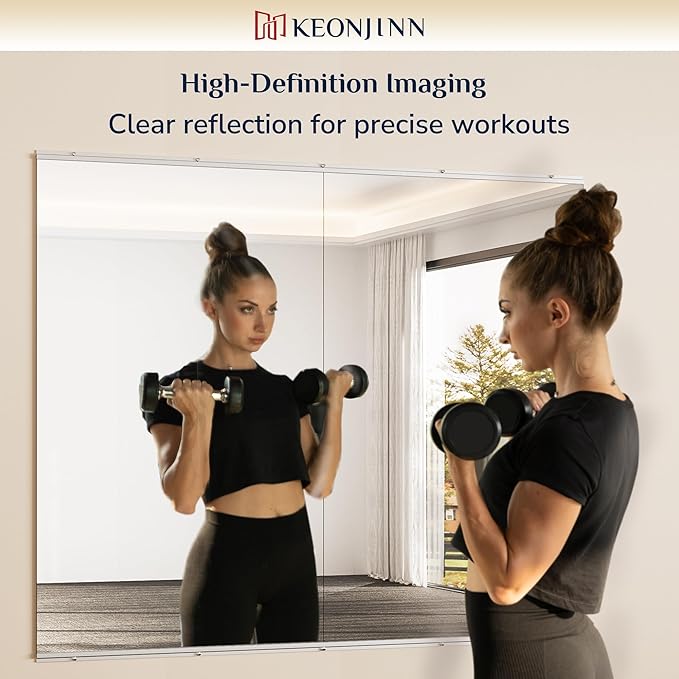 Keonjinn Home Gym Mirror, 60" x 24" - 2PCS Workout Mirrors for Home Gym, Frameless Tempered Glass, Full Body Wall Mirrors for Fitness Exercise, Yoga Room, Dance Studio, Bedroom, Garage