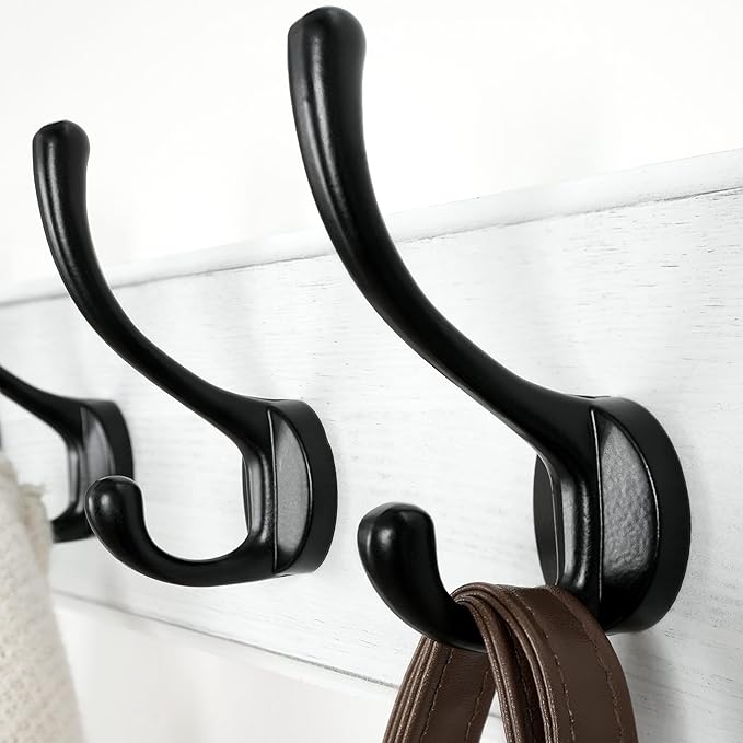 Dseap Coat Rack Wall: Patented, Heavy-Duty, 17.4" Long 5-Double-Hooks Wooden Wall Mounted Coat Rack Coat Hanger Hook Rail for Winter Coats Hat Jacket Clothing, White & Black