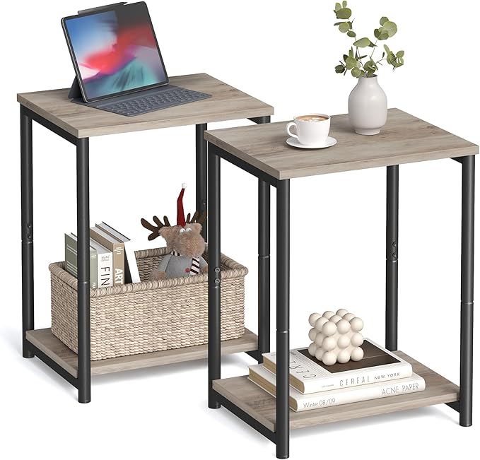 VASAGLE Side Tables Set of 2, Small End Table, Nightstand for Living Room, Bedroom, Office, Bathroom, Greige and Black ULET272B02