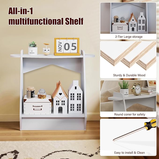 Pmnianhua Wood Console Table, 2-Tier Accent Storage Sofa Table, Wooden Farmhouse Entryway Organizer Shelf for Entrance, Hallway, Living Room, Bedroom(White)