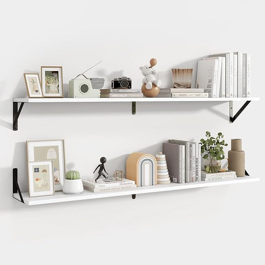 Axeman White Floating Shelves for Wall 48 Inch | 47.3W x 8D Rustic Wood Floating Shelves Set of 2 | 8 Inch Deep Long Wall Shelves for Bathroom Kitchen Living Room | Bookshelf Display Shelves
