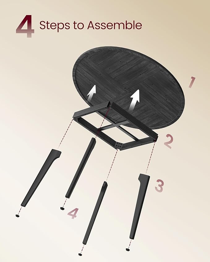 VASAGLE MAEZO Collection - Round Dining Table for 4-6 People, 47.2 Inches Circle Kitchen Table with Tapered Legs, Curved Transitions, for Dining Room, Kitchen, Charcoal Gray UKDT091BA01S