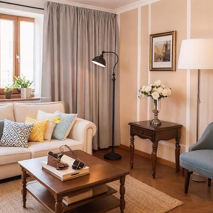 MIXL-Black Gooseneck Floor Lamp with Knob Switch,Adjustable Shade Metal Standing Light,Rotatable Floor Reading Lamp Over Chair,Industrial Standing Lamps for Living Room Bedroom and Office