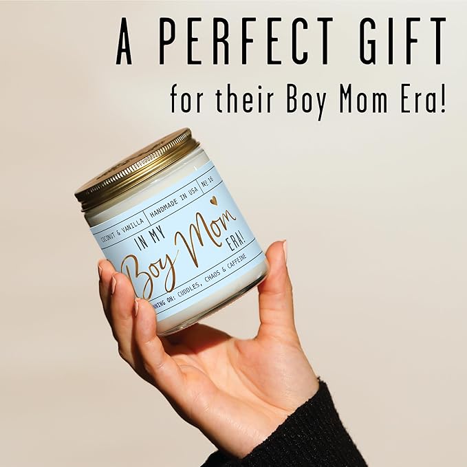 Boy Mom Gifts for Mothers Day - 'in My Boy Mom Era' Soy Candle, w/Vanilla, Coconut & Citrus I 50Hr Burn, Made in USA