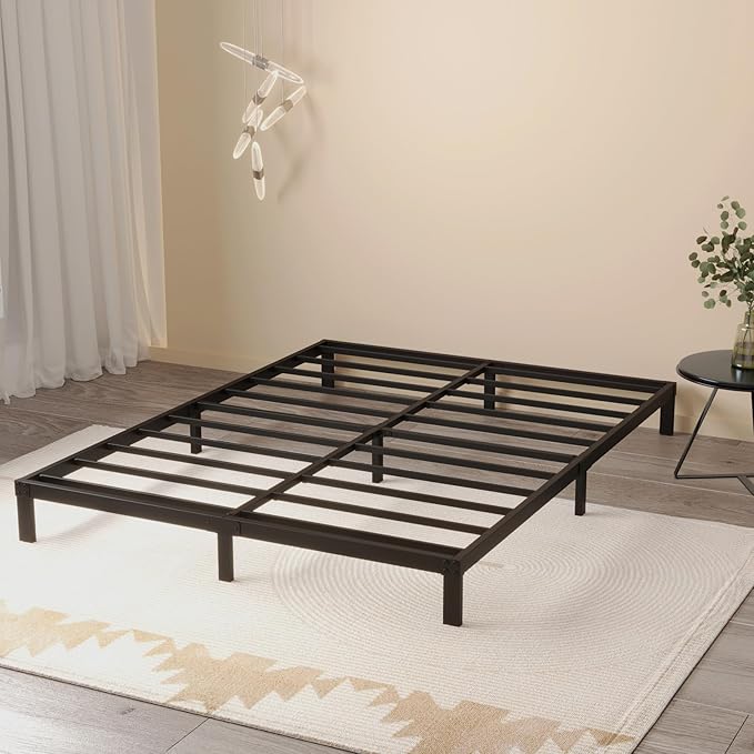 8 Inch Cal King Bed Frame No Box Spring Needed, Heavy Duty California King Metal Platform Support Up to 3000 lbs with Steel Slat, Easy Assembly, Noise Free, Black