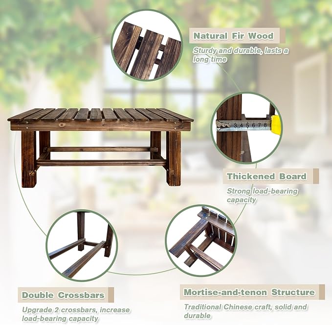 Outdoor Garden Bench, 3-Person Wood Patio Bench Weatherproof Outdoor Backless Bench, Anti-Corrosion and Anti-Rust Garden Benches for Garden Lawn Porch Park Backyard (Carbonized,47.25''/120cm)