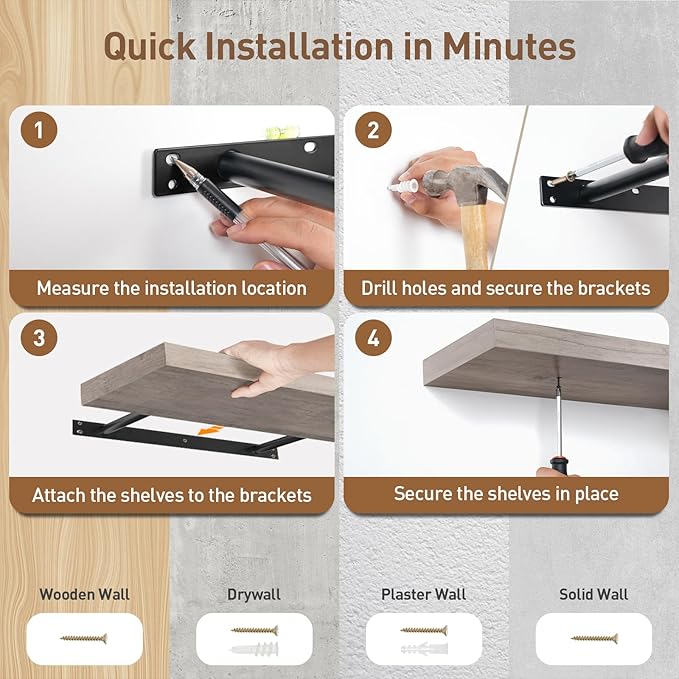 Floating Shelves for Wall, 1.5" Thick Wall Shelf Set of 3 with Invisible Brackets, L47.2 x W7.9 Hanging Book Shelves Farmhouse Home Decor for Bathroom, Living Room, Bedroom, Greige 12301BJP3BG