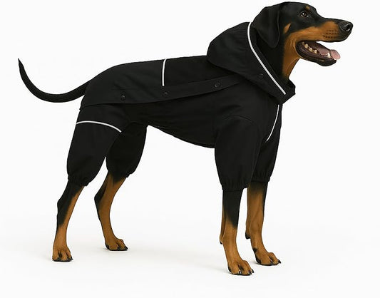 LOVELONGLONG Waterproof Dog Raincoat with Removable Hood – Outdoor Full Body Dog Jacket, Windproof Snowproof Shell Suit – All Season Pet Rain Gear Black XXS