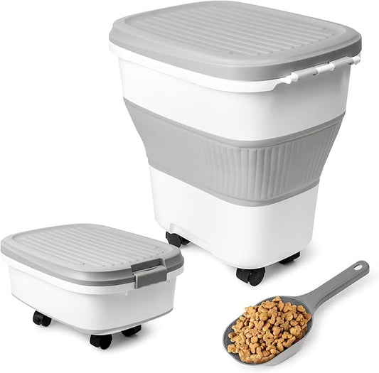 MALLMALL6 Dog Food Storage Container - Collapsible Pet Food Container with Spinner Wheels Scoop and Deodorant Box, Airtight Multifunctional 30L Storage Bin for Dog Cat Bird Animal Dry Meal Rice Flour