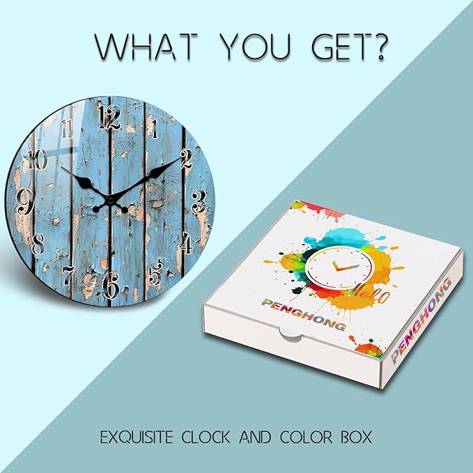 12 Inch Coastal Wooden Wall Clock for Kitchen - Round Wall-Clocks with Sea Mew Design Battery Operated Silent Clocks for Farmhouse, Bedroom Decor