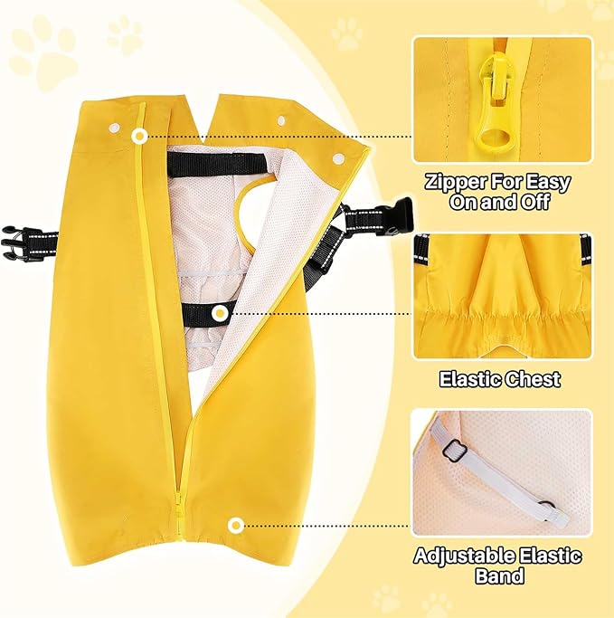 SlowTon Dog Raincoat Waterproof - Dog Rain Jacket with Harness and Hood Lightweight, Reflective Dogs Rain Coat for Large Medium Small Dogs Girl Boy Puppy Poncho Pet Clothes (Yellow, 3XL)