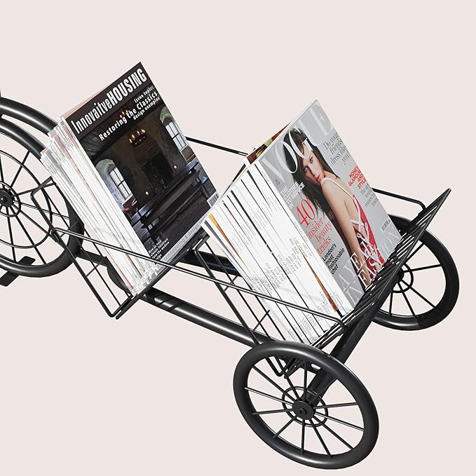 Bike Style End Table, Modern Industrial Side Table with Coffee Bar, Rustic Sofa Table with Vinyl Record Storage, Creative Magazine Holder Organizer for Living Room and Office