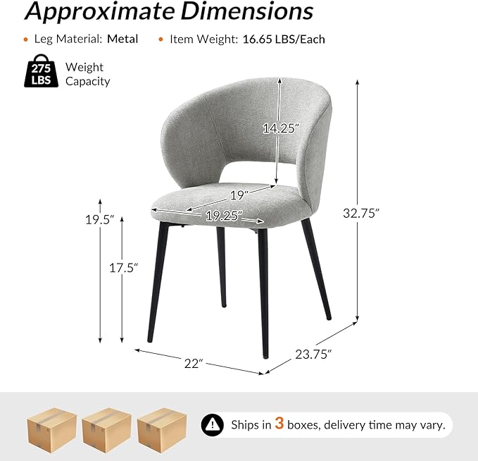 Contemporary Dining Chairs with Armrests – Ergonomic Soft-Padded Seat, Curved Backrest, Matte Black Metal Legs, Comfortable Kitchen & Dining Room Chairs, Set of 6