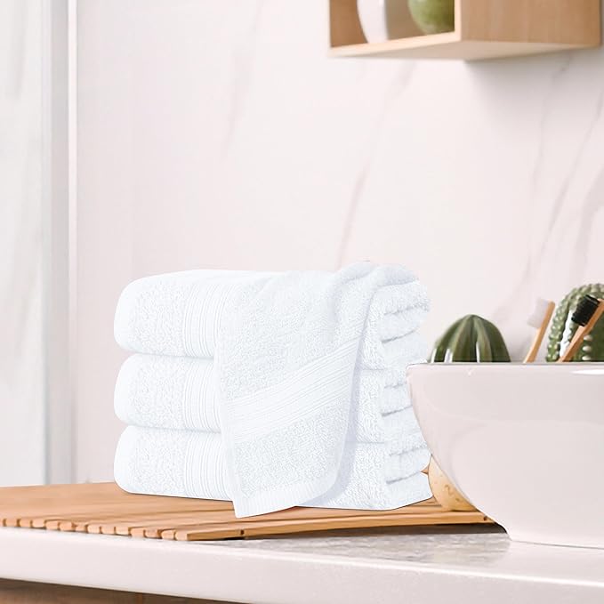 BOUTIQUO Ultra Soft Cotton 6 -Piece Hand Towel Set 16x24 Inch, Ideal for use in Bathroom, Kitchen, Gym, Spa & General Cleaning, Compact & Lightweight Multi Purpose Hand Towels - White