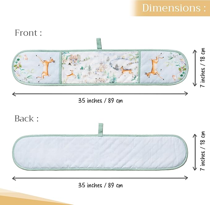 Maison d' Hermine Double Oven Mitt (7" x 35") 100% Cotton Heat Resistant BBQ Cooking Gloves with Loop for Thanksgiving Christmas Decorations Baking Cooking Barbeque Handling Hot Pan (Snowy World)