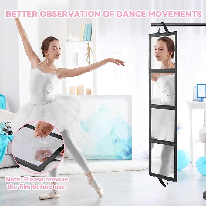 ROYALAY Foldable Full Length Mirror with Handle, 47 * 13in Four-fold Portable Mirror for Travel Makeup Dancing and Fitting Clothes, Black