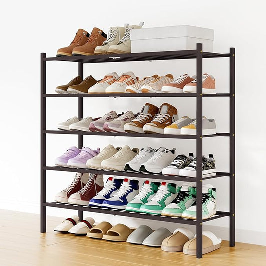Smiry Shoe Rack, 5 Tier Long Bamboo Shoe Organizer, Stackable Free Standing Wooden Shoe Storage Shelf for Closet, Entryway, Front Door Entrance, Brown
