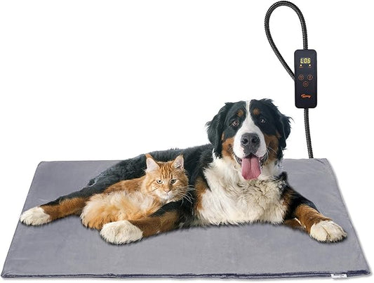 Toozey Large Pet Heating Pad, 6 Adjustable Temperature Dog Cat Heating Pad with Timer, Waterproof Heated Dog Bed with Chew Resistant Cord, Indoor Electric Pet Heated Mat 35x24in