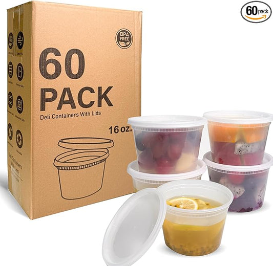 EASYTRIP (60 Sets 16oz Plastic Soup Containers with Lids, Food Storage Containers with Airtight Lid, Meal Prep Containers, BPA Free, Freezer Safe, Dishwasher Safe, Microwave Safe, Stackable