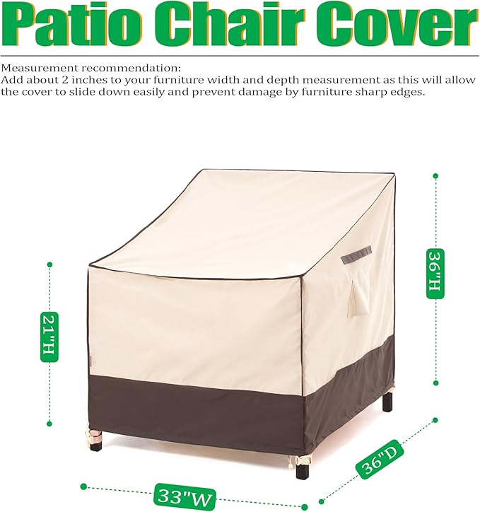 F&J Outdoors Patio Chair Covers, Waterproof Outdoor Adirondack Chair Cover, 33" W x 36" D x 36" H, 2Pack
