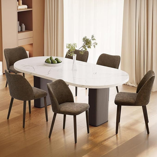 Wooden Dining Chairs Set of 6, Upholstered Kitchen Dining Room Chair, Modern Fabric Farmhouse Dinner Chair for Restaurant & Cafe, Dark Brown