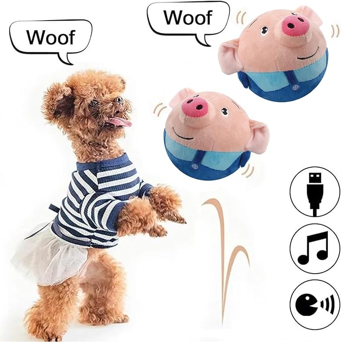 Active Moving Pet Plush Toy Interactive Dog Toys, Squeaky Moving Dog Ball Toy, Washable Cartoon Pig Plush Sound Electronic Dog Toy, Shake Bounce Boredom Talking Toys for Dog Pets Cats1