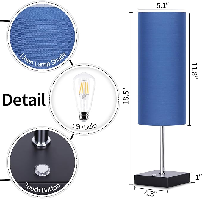 AVV Cordless Table Lamp, 5000mAh Battery Operated Lamp for Night Stand, 3 Modes Battery Powered Wireless Table Lamp, Touch Control Rechargeable Lamp for Bedroom, Living Room, 18 Inch Blue