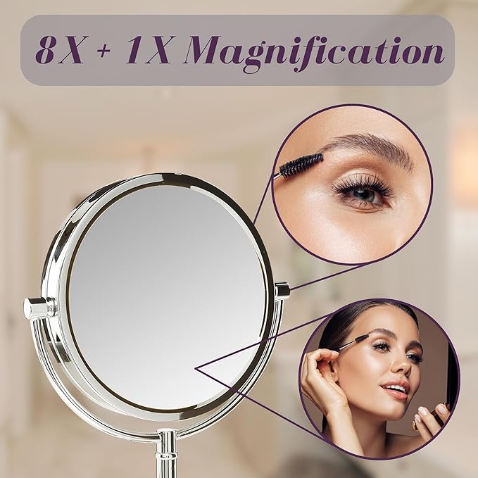 JERDON Lighted Makeup Mirror with Magnification - 1X and 8X Magnification - Chrome Finish - Model HL8808CL