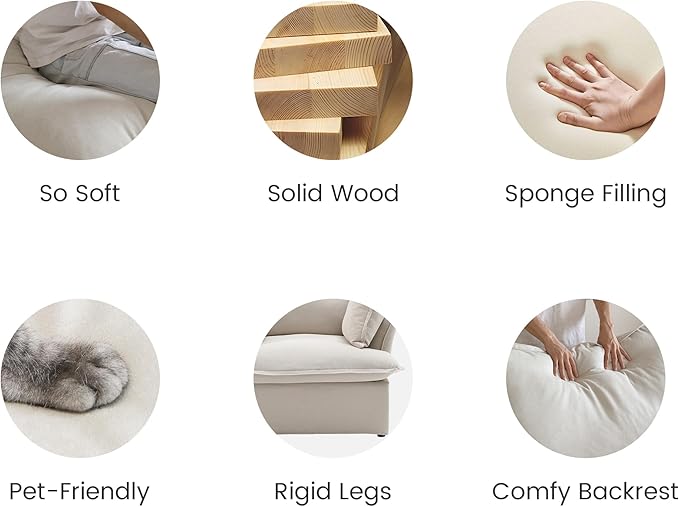 WJShome Modern Down Filled Sigle Middle Seat, Cloud Modular Sectional Sofa, Minimalist Wide Deep Seat Couches for Living Room Apartment Lounge Bedroom (Beige)