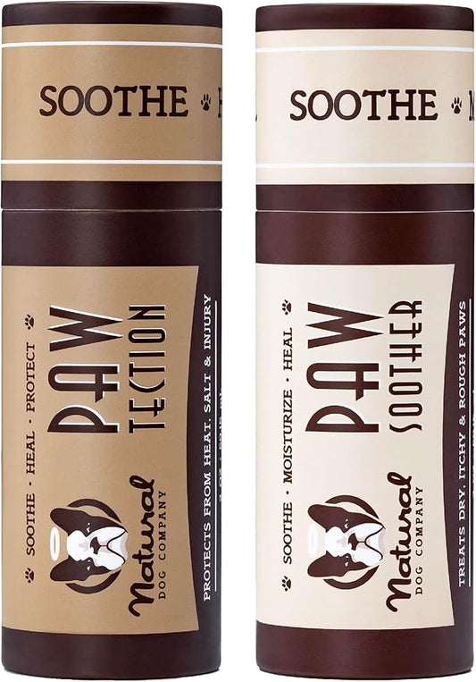 Natural Dog Company Paw Balm & Wax Bundle, Paw Soother + PawTection, Protects & Heals Dry, Cracked Dog Paw Pads, Paw Pad Protector for Exteme Weather, Lick-Safe, Coconut Oil, 2oz Sticks