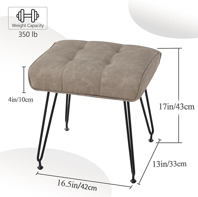 PU Leather Vanity Stools, Vanity Stool Chairs for Makeup Faux Leather Foot Stools Ottoman with Metal Leg Make up Chairs for Vanity Small Bench Seat for Living Room Bedroom (Gray)