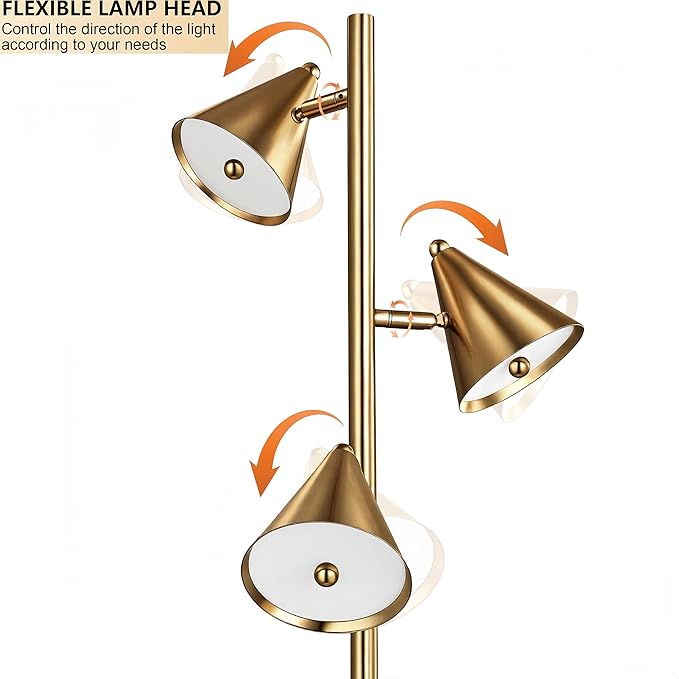 Tree Floor Lamp with Remote, Dimmable 3 Rotatable LED Lights, 5 Color Temperatures, 63" Modern Standing Lamp for Living Room, Bedroom, Office Reading Light (Bronze)