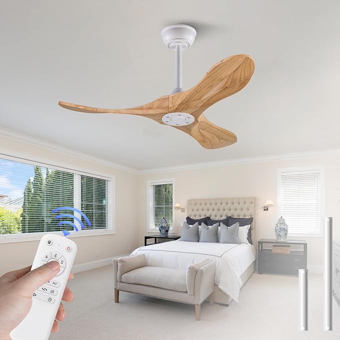 36 Inch Ceiling Fan no Light with Remote, Ceiling Fans without Lights, 3 Wooden Blades,Reversible DC Motor,6 Speeds,Outdoor Indoor Ceiling Fan for Patio Bedroom Farmhouse