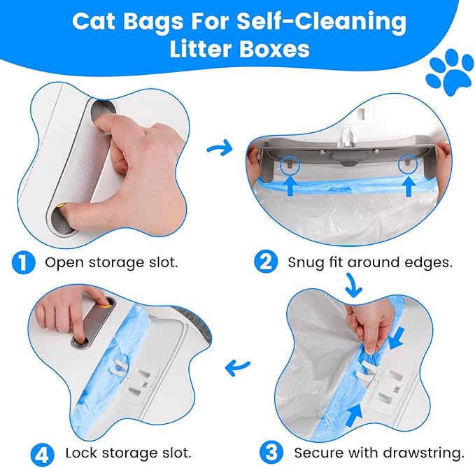 120 Count Cat Litter Box Liners Bags for MeoWant MW-SC01 / MW-SC02, Extra-Thick Cat Waste Bags for Self-Cleaning Litter Box, Drawstring Self Cleaning Trash Bags -17.7" x 19.68"