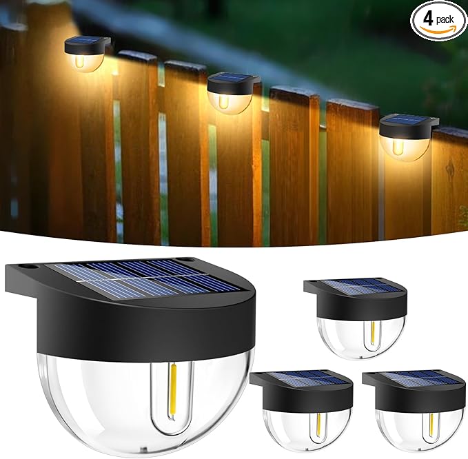 btfarm 4 Pack Solar Deck Lights Outdoor Waterproof, Retro LED Patio Lights Solar Powered, Solar Fence Light for Outside Railing Porch Steps Garden Post Decor, Warm White