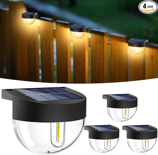 btfarm 4 Pack Solar Deck Lights Outdoor Waterproof, Retro LED Patio Lights Solar Powered, Solar Fence Light for Outside Railing Porch Steps Garden Post Decor, Warm White