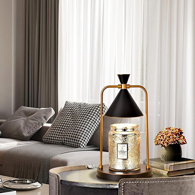 OurLeeme Candle Warmer Lamp - Dimmable Electric Candle Warmer Lamp with Timer Vintage Metal Candle Lamp for Jar Candles Aromatic candleholders for Home Decor (with 2 Bulbs, Black)